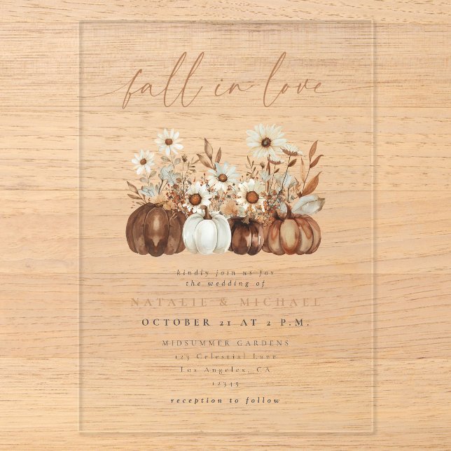 Rustic Boho Fall Pumpkin Wedding Acrylic Invitations (Front)