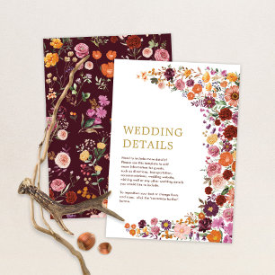 Rustic Boho Fall Wildflower Garden Wedding Details Enclosure Card