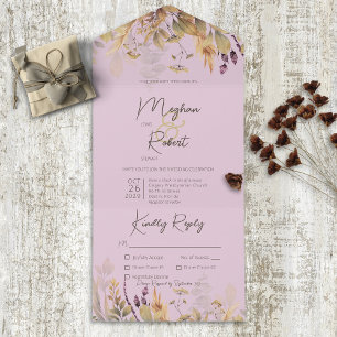 Rustic Boho Fall Wildflowers Purple Dinner All In One Invitation