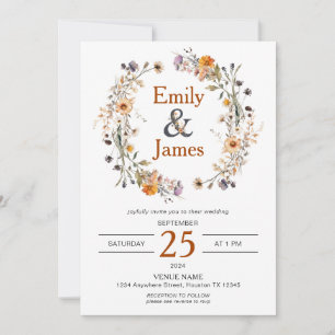 Rustic Boho Fall Wildflowers Wedding Invitation