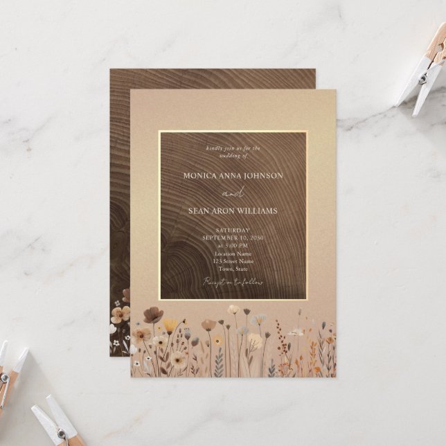 Rustic Boho Fall Wildflowers Wedding Invitation (Front/Back In Situ)
