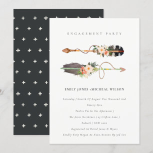Rustic Boho Feather Floral Arrow Engagement Invite