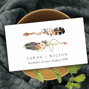 Rustic Boho Feather Floral Arrow Wedding Website Business Card