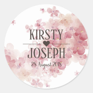Rustic Boho Feather Floral Pink Wedding Sticker