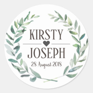 Rustic Boho Feather Floral Wreath Wedding Sticker