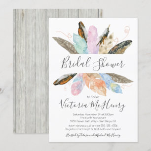 Rustic Boho Feathers Watercolor Bridal Shower Invitation