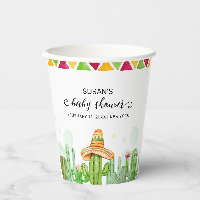 Rustic Boho Fiesta Cactus Taco 'Bout A Baby Shower Paper Cups (Front)