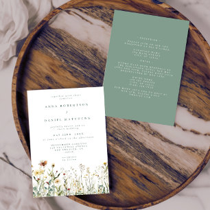 Rustic Boho Floral All in One Wedding Invitation