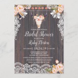 Rustic Boho Floral and String Lights Bridal Shower Invitation