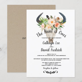 Rustic Boho Floral Antelope Hunt is Over Wedding Invitation