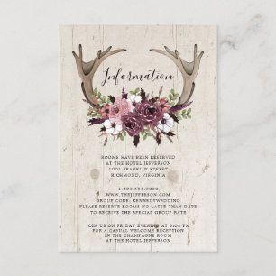 Rustic Boho Floral Antlers Wood Wedding  Enclosure Card