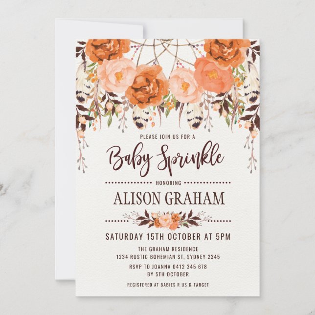 Rustic Boho Floral Autumn Baby Sprinkle Invitation (Front)