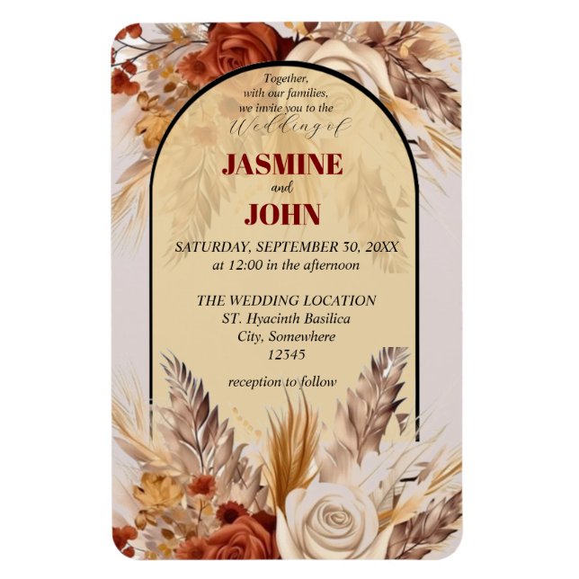 Rustic Boho Floral Autumn Wedding Invitation  Magnet (Vertical)