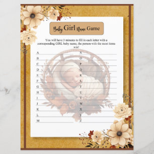 Rustic Boho Floral Baby Shower Baby Girl Name Game