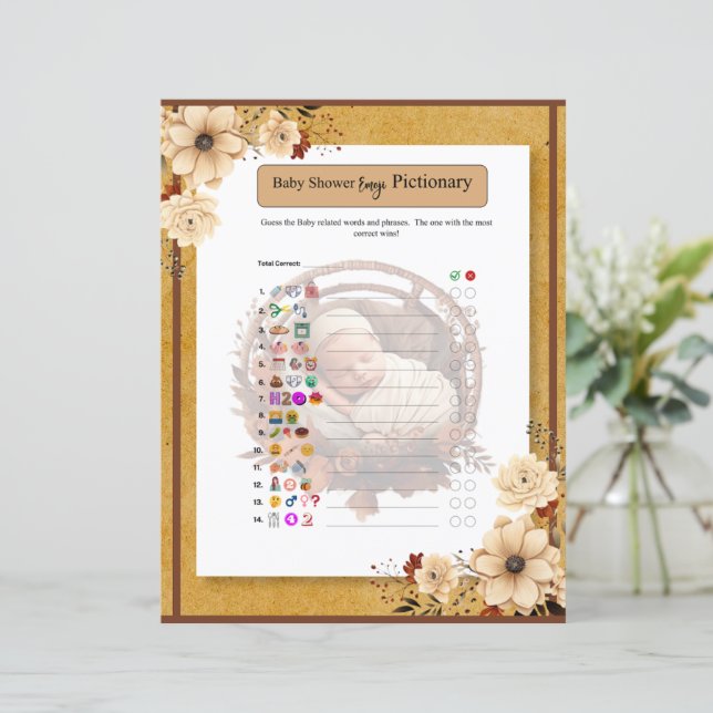 Rustic Boho Floral Baby Shower Emoji Game  (Standing Front)