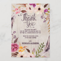 Rustic Boho Floral Baby Shower Thank You Note Card