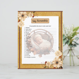 Rustic Boho Floral Baby Shower Word Scramble Game