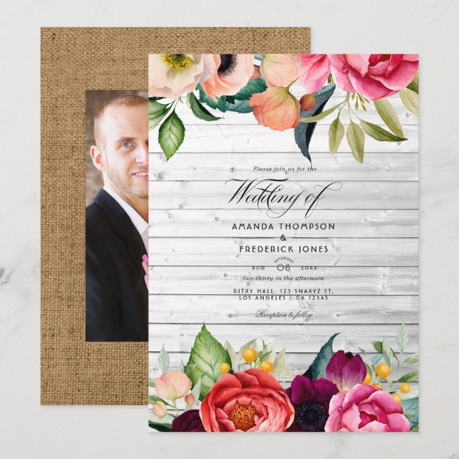 Rustic Boho Floral Bohemian Wedding Invitation (Front/Back)