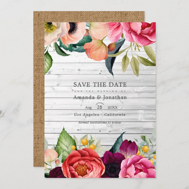 Rustic Boho Floral Bohemian Wedding Photo Save The Save The Date (Front/Back)