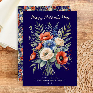 Rustic Boho Floral Bouquet Happy Mother's Day Foil Holiday Card
