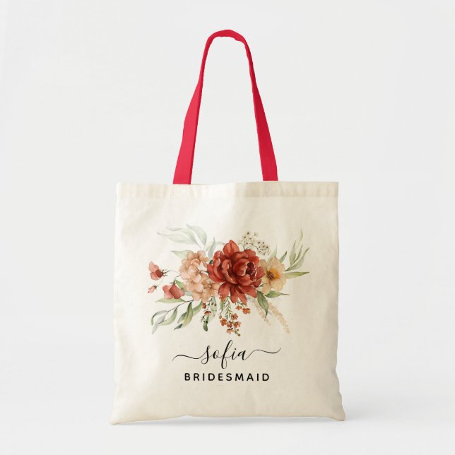 Rustic Boho Floral Bridesmaid Wedding Tote (Front)