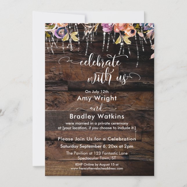 Rustic Boho Floral Celebrate with Us Reception Invitation (Front)