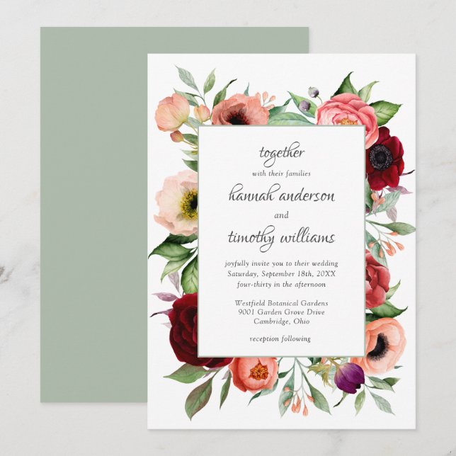 Rustic Boho Floral Charm Wedding Invitation (Front/Back)