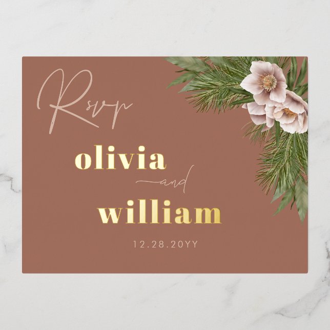 Rustic Boho Floral Christmas Holiday RSVP Cards (Front)