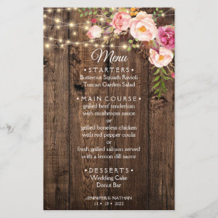Rustic Boho Floral Country Wedding menu template