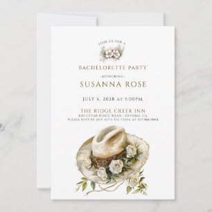 Rustic Boho Floral Cowgirl Hat Bachelorette Party Invitation