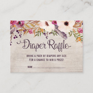Rustic Boho Floral Diaper Raffle Card Tribal Baby