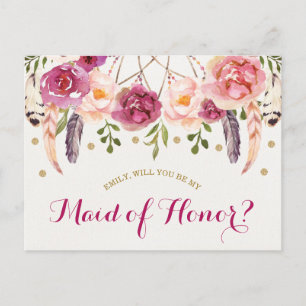Rustic Boho Floral Dreamcatcher Maid of Honour Car Postcard