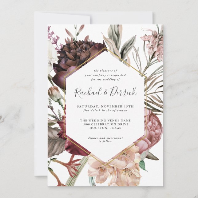 Rustic Boho Floral Fantasy Wedding Invitation (Front)