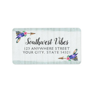 Rustic Boho Floral & Feather Arrow Watercolor Wood Label