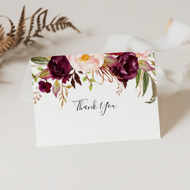 Rustic Boho Floral Folded Wedding Thank You Card (Creator Uploaded)