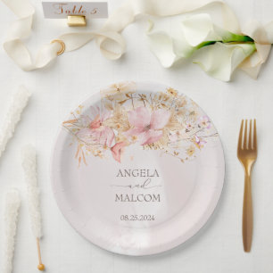 Rustic Boho Floral Garden Blooms Wedding Paper Plate