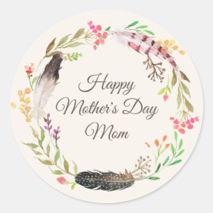 Rustic Boho Floral Happy Mother's Day   Holidays Classic Round Sticker