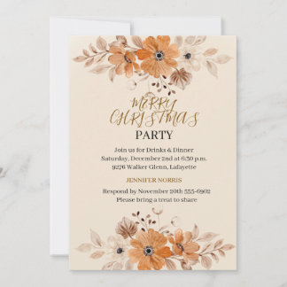 Rustic Boho Floral Holiday Party Invitation