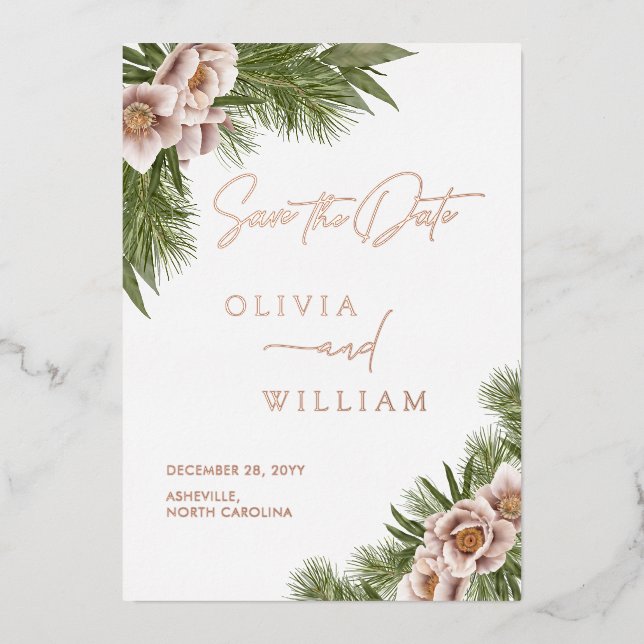 Rustic Boho Floral Holiday Save The Date (Front)