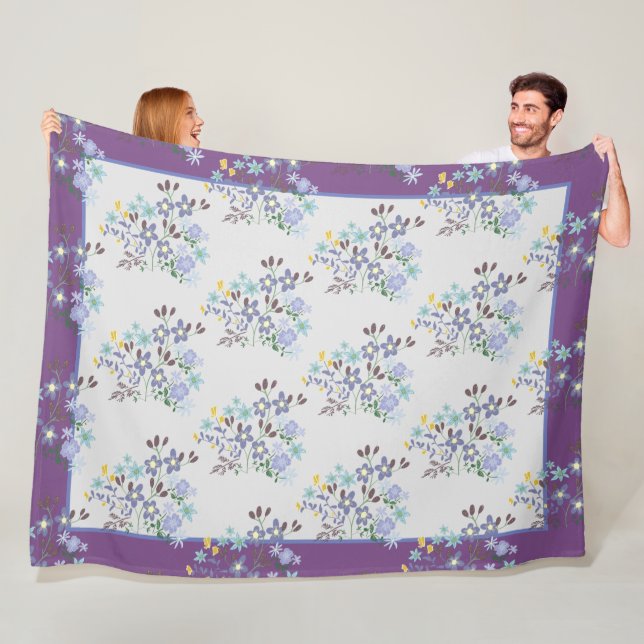 Rustic Boho Floral Lavender Flower Fleece Blanket (In Situ)