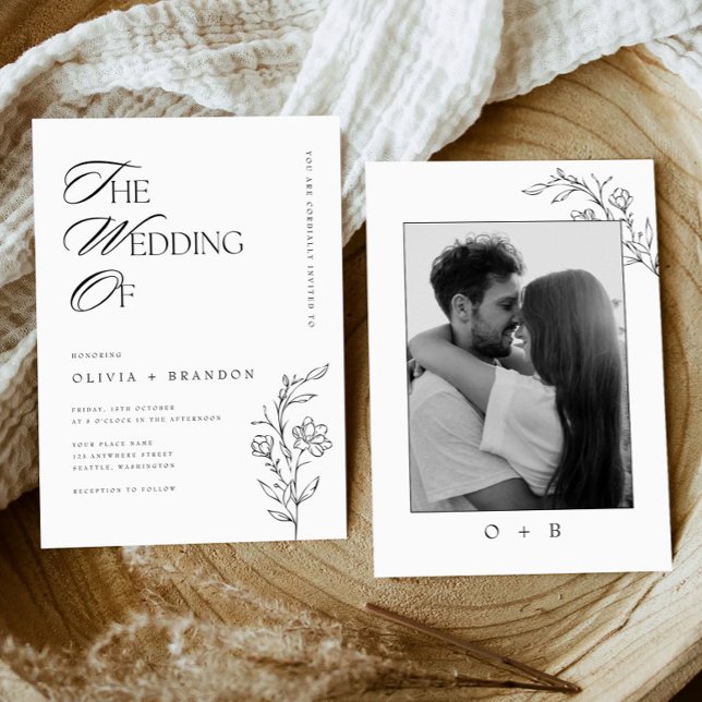 Rustic Boho Floral Modern Minimalist Wedding Photo Invitation (Creator Uploaded)