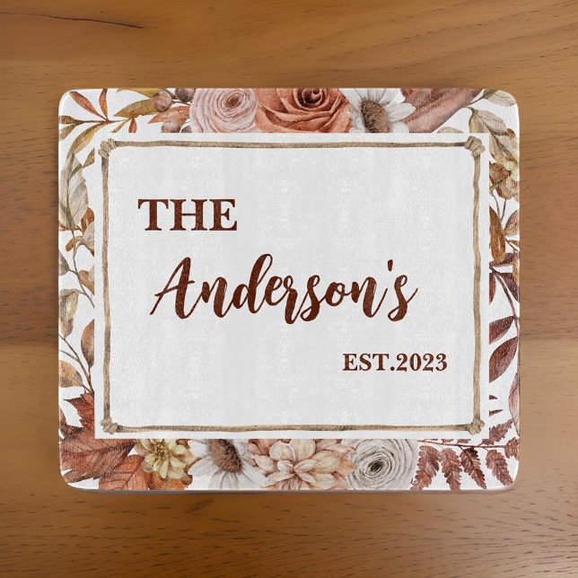 Rustic Boho Floral Monogram Custom Cutting Board (Creator Uploaded)