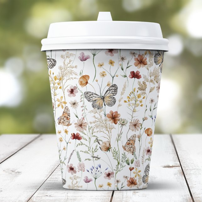 Rustic Boho Floral Paper cup (Rustic Boho Floral Paper Cup
with Butterflies by Painted Paperie)