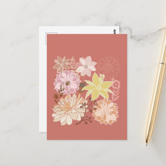 Rustic Boho Floral Pattern Postcard (Front/Back In Situ)