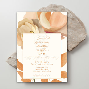 Rustic Boho Floral Peach Wedding Invitation