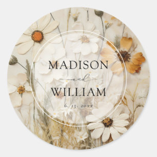 Rustic Boho floral Personalised Wedding Classic Round Sticker