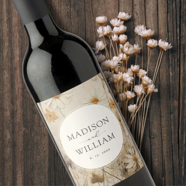 Rustic Boho floral Personalised Wedding Wine Label (Creator Uploaded)