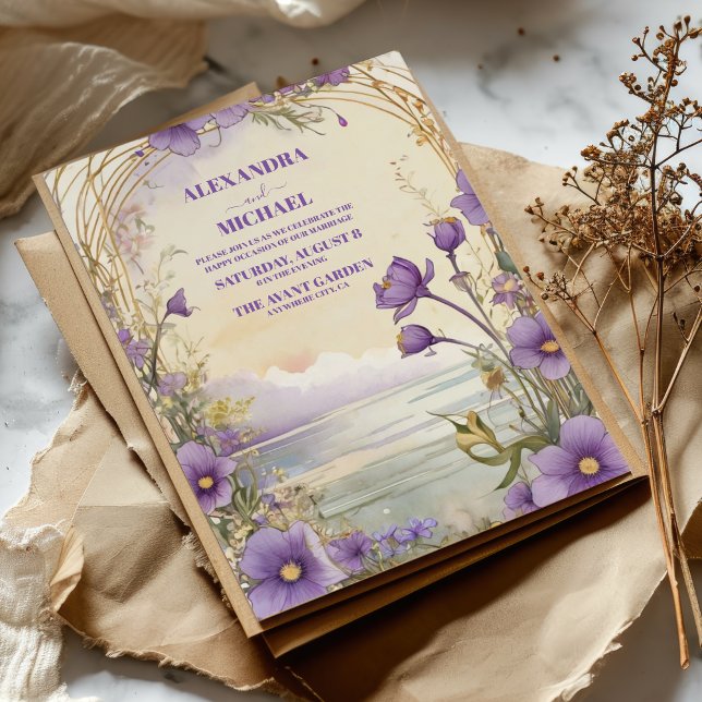 Rustic Boho Floral Plum & Dusty Purple Wedding Invitation (Creator Uploaded)