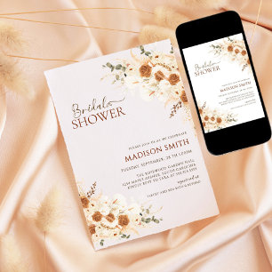 Rustic Boho Floral QR Code Bridal Shower Invitation