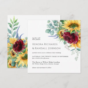 Rustic Boho Floral Sunflowers Floral Wedding Invitation